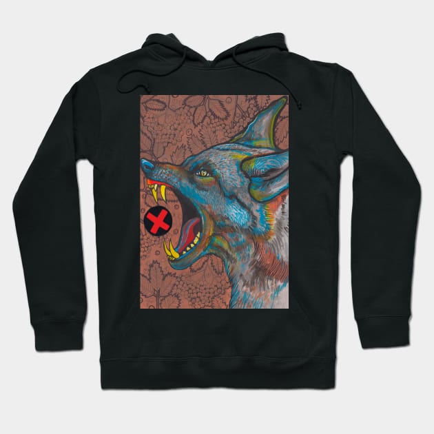 Angry blue wolf and flower doodling Hoodie by deadblackpony